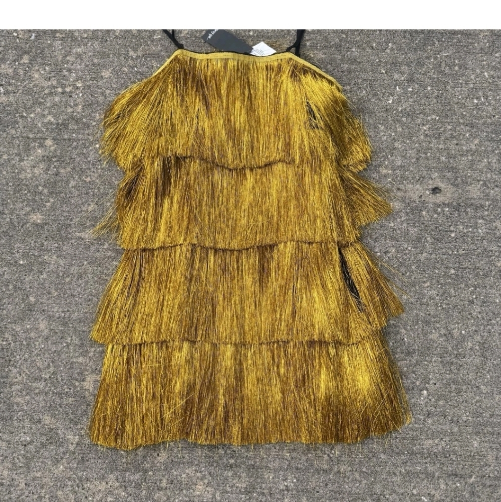 Nasty Gal Gold Tinsel Fringe Dress Sz 10 NWT